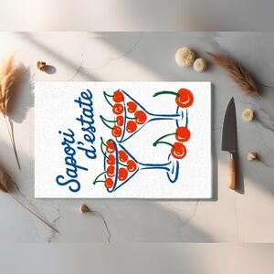 White Cutting Board with Cherry Design